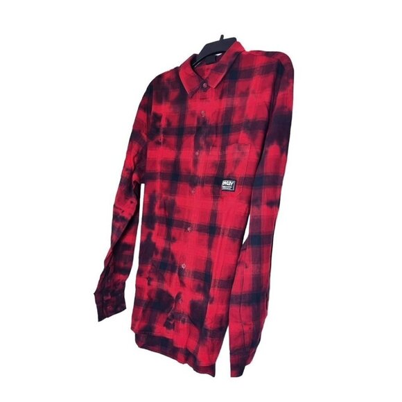 Oakley Logo Mens Red Black Cabin Plaid Flannel Collared Button Up Shirt Sz M New - Picture 6 of 11